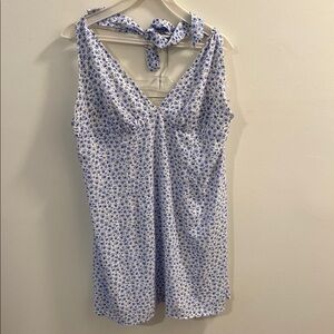 H & M Floral Sleeveless Halter Dress with Tie Back, side zipper, fully lined